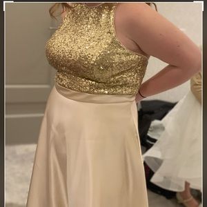 Gold sequins bridesmaids dress, prom dress